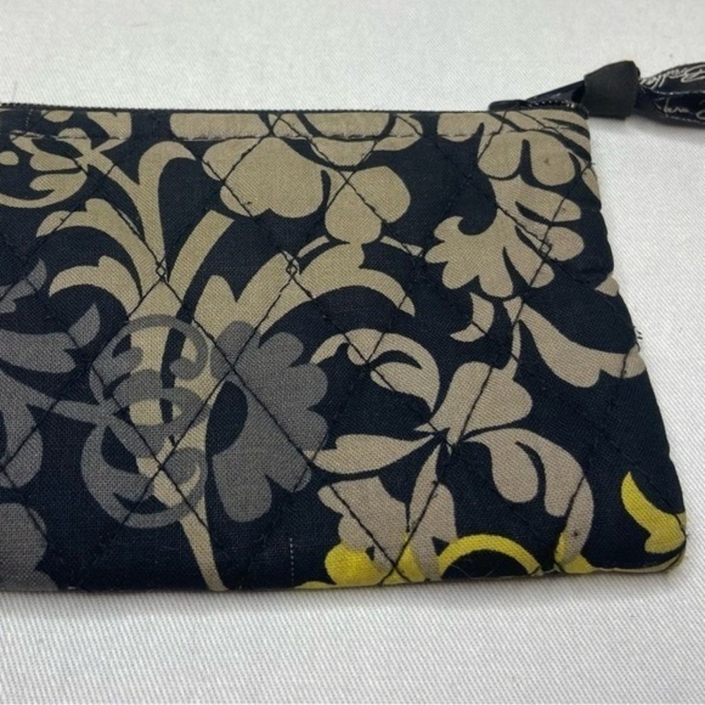 Vera Bradley Quilted Cotton Coin Purse Black Yellow Floral‎ Damask Zip Pouch - Picture 4 of 7